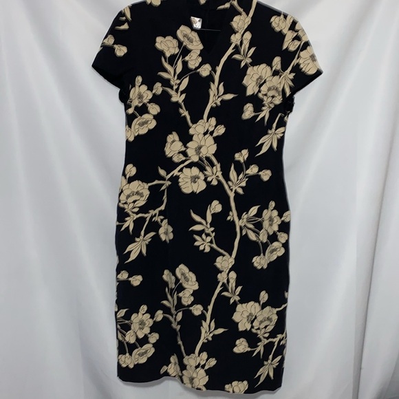 Talbots  100% Silk size 8Petite Cream and Gold FloralSheath Dress Mock Neck Midi - Picture 6 of 10